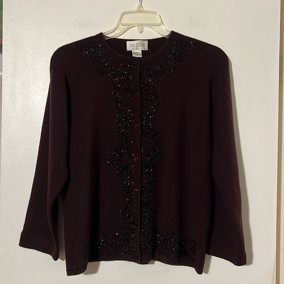 Silk Club deep purple beaded cardigan - Picture 1 of 10